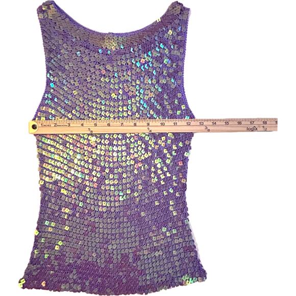 VINTAGE Lavender Sparkly Sequins Crochet Sleeveless Top Medium NWOT - Picture 10 of 11